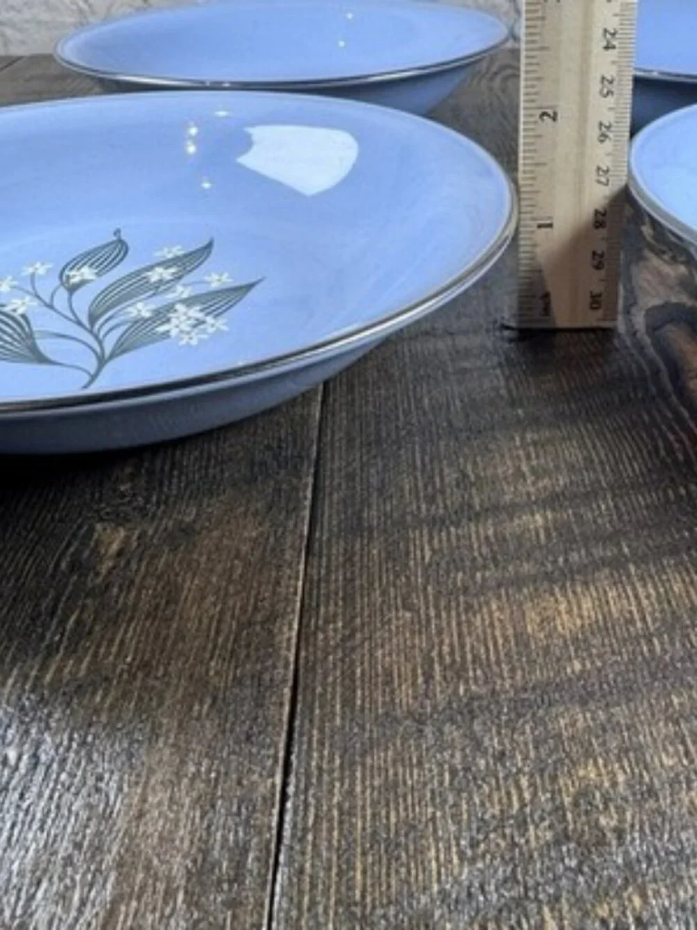 Set of 4 Homer Laughlin Skytone Blue 7.5” Soup Bowl Stardust Blue MCM Leaves‎